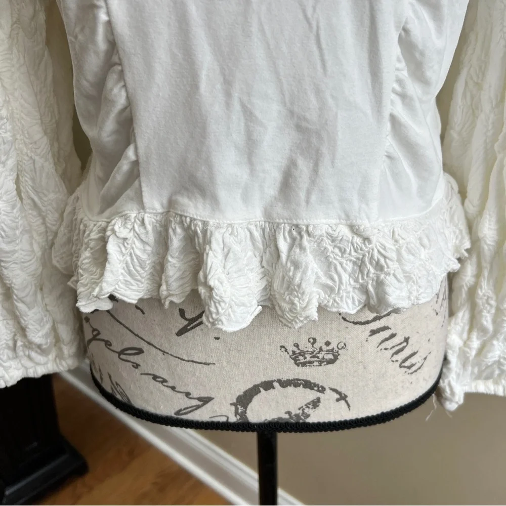 NWT Free People Oliva Contrast Stitch Knit Top Optic White Sz L